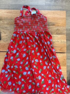 J. Crew Red Floral Smocked Sundress with Blue Flowers